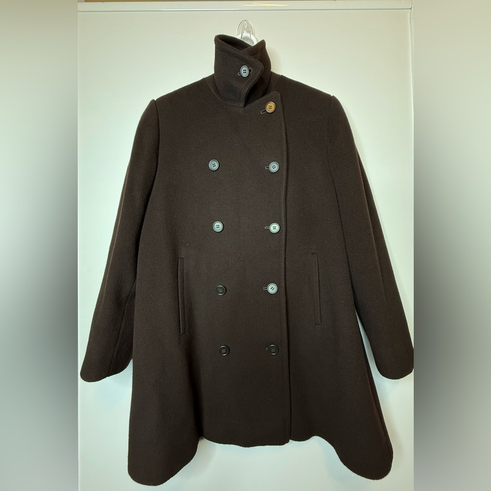 Calvin Klein Women's 100% Wool Double-Breasted Peacoat -Chocolate Brown